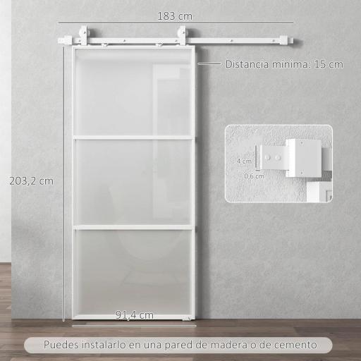 Puerta Corredera de Cristal con Herrajes Mecanismo Cierre Suave para Baño Salón 91,4x203,2 cm Blanco [1]