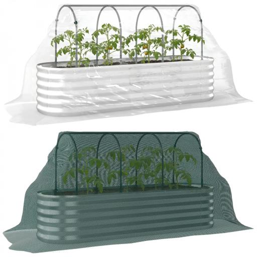 Jardinera Exterior Grande conCubierta de Invernadero y Malla Base Abierta para Patio Terraza 200x60x103 cm Plateado [5]