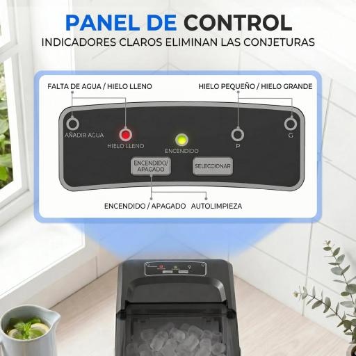 Máquina de Cubitos de Hielo Autolimpiable 12 kg/24H 9 Cubitos Listos en 7 Minutos 2 Tamaños de Hielo 1,5L Depósito Azul [6]