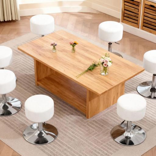 Taburete de Cocina Regulable en Altura 52-66 cm Tapizado en Pana Giratorio en 360° Blanco [3]