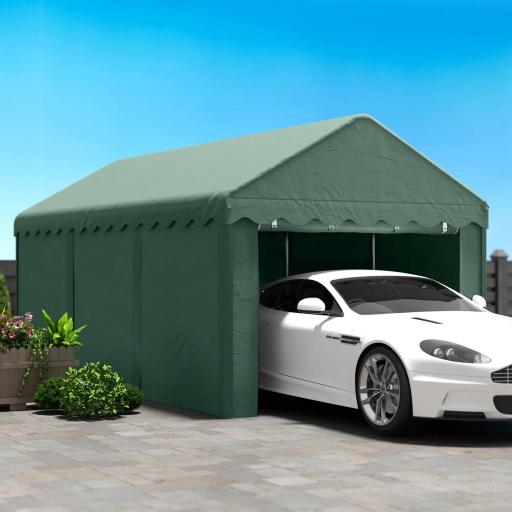 Garaje Exterior para Coche 6x3 m Impermeable Anti-UV con Paredes Laterales Desmontables y 2 Puertas con Cremallera Verde [7]