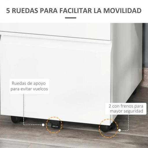 Cajonera de Oficina con Ruedas Mueble con Cerradura 2 Cajones y 1 Archivador para Tamaño A4 Carta 39x48x60 cm Blanco [6]