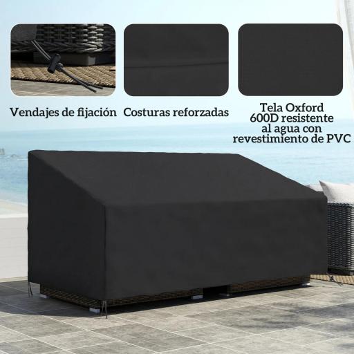 Funda para Banco de Jardín de 3-4 Plazas Tela Oxford 600D con Recubrimiento Impermeable para Terraza 218x111x63/101 cm [3]