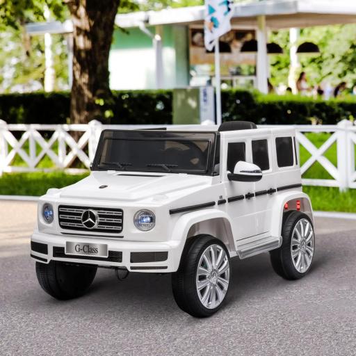 Coche Eléctrico para Niños de Batería 12 V BENZ G500 con Control Remoto Música Bocina 3-5 km/h Carga 30 kg Blanco