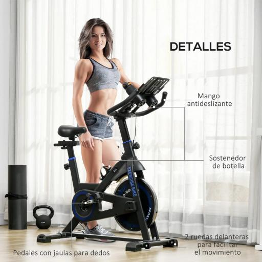 Bici Estática con Resistencia Regulable Volante de Inercia 8 kg Pantalla LCD Manillar y Asiento Ajustable Azul [6]