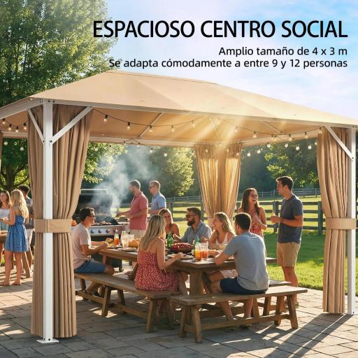 Carpa para Jardín 3x4 m con Techo Ventilado 4 Paredes y 4 Mosquiteras UPF50+ para Exterior Terraza Caqui [5]