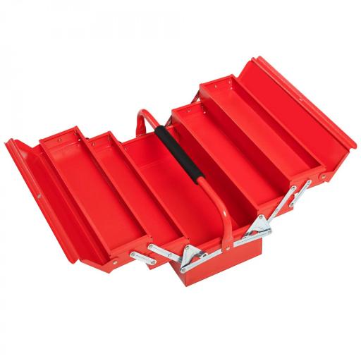 Caja de Herramientas Metálica, Maletín de Herramientas de Acero Plegable con 5 Bandejas y Asa, para Taller, Garaje, 45x20x34,5 cm, Rojo [9]