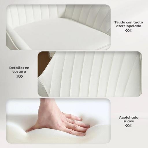 Juego de 2 Taburetes de Bar Giratorios Altura Ajustable 62-83 cm Tapizada en Terciopelo Respaldo y Reposapiés Crema [5]