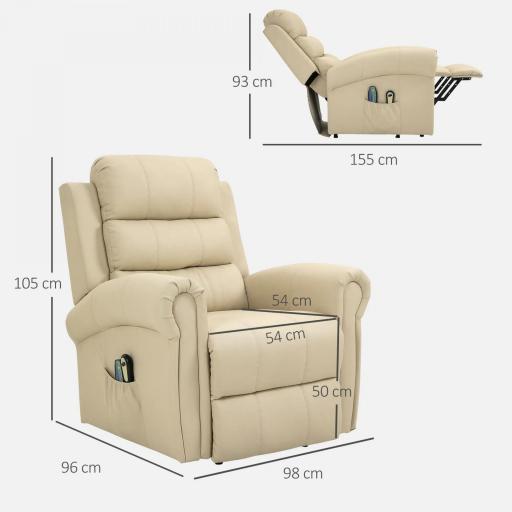  Sillón Relax Reclinable Eléctrico Levanta Personas con Masaje Vibratorio y Calor Control Remoto Crema [1]