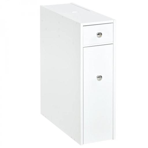 Mueble Auxiliar de Baño Estrecho con 2 Cajones y Compartimiento Superior con Tapa para Lavabo 17x48x58 cm Blanco [9]