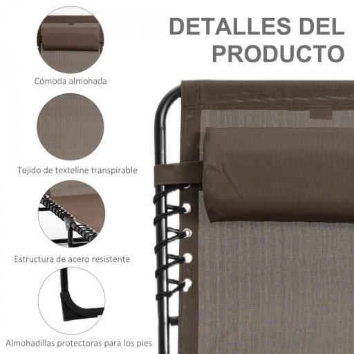Tumbona Plegable con Respaldo Ajustable Reposacabezas Acolchado y Estructura de Acero para Exterior 189x58x30 cm Marrón [5]