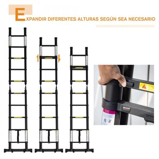 Escalera Telescópica Plagable Multifuncional Estable Marco en A Portátil de 10 Pasos 3 Formas 320x67x7 cm Negro [6]