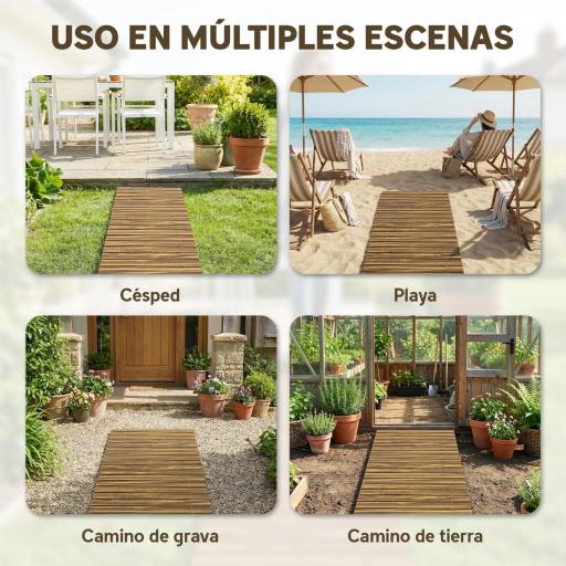 Camino de Jardín de Madera 120x38 cm Pasarela Recta Enrollable para Exteriores Resistente a la Intemperie Carbonizado [2]