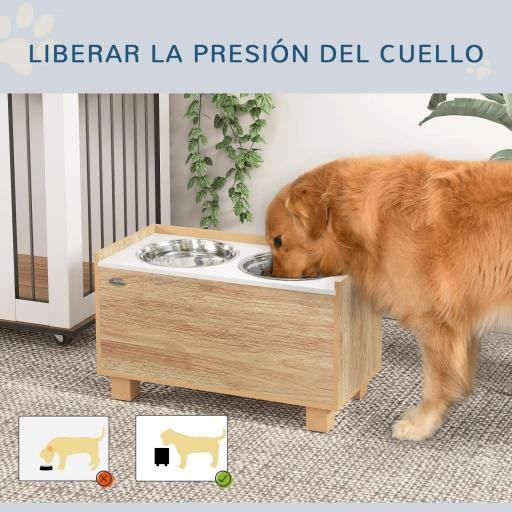 Comedero Perro Elevado con Alimentador Lento Extraíble Comedero y Bebedero de Acero Inoxidable Roble [5]