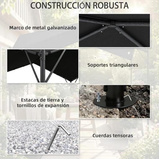 Pérgola de Jardín 3x3 m con Dosel UPF30+ Estructura de Metal Galvanizado Techo Inclinado Pabellón para Exterior Gris [5]