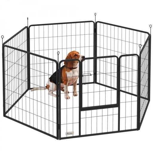 Parque para Perros de 6 Paneles de 80 cm de Altura con Puerta para Interior y Exterior Negro [8]