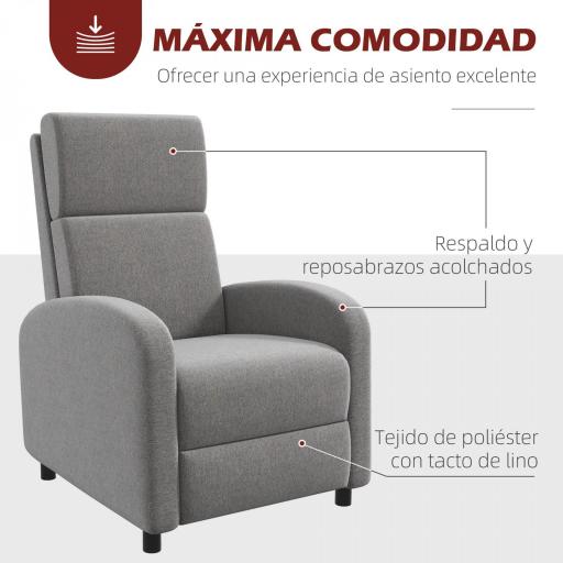Sillón Relax Reclinable hasta 160° Sofá Reclinable Moderno con Reposapiés Soporta hasta 120 kg 64x86x102 cm Gris [5]