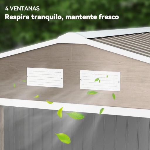 Cobertizo de Jardín 4,9 m² 277x195x192 cm con 2 Puertas Corredizas Techo Inclinado y 4 Ventanas Efecto Madera [5]