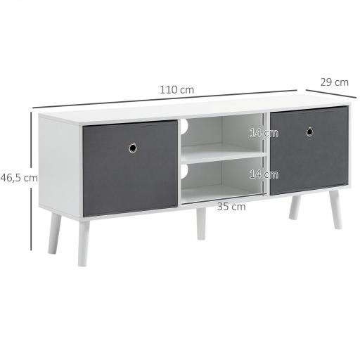 Mueble de TV para Televisores de hasta 50" con 2 Cajones de Tela y Estantes Abiertos110x29x46,5 cm Blanco y Gris [1]