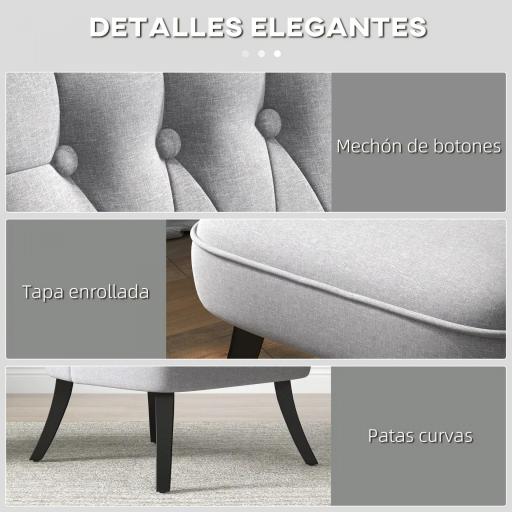 Butaca de Salón Tapizado en Lino con Cojín y Marco de Madera Sillón para Sala de Estar Gris [3]