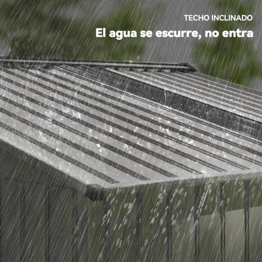 Cobertizo de Jardín 4,9 m² 277x195x192 cm con 2 Puertas Corredizas Techo Inclinado y 4 Ventanas Gris Plata [7]