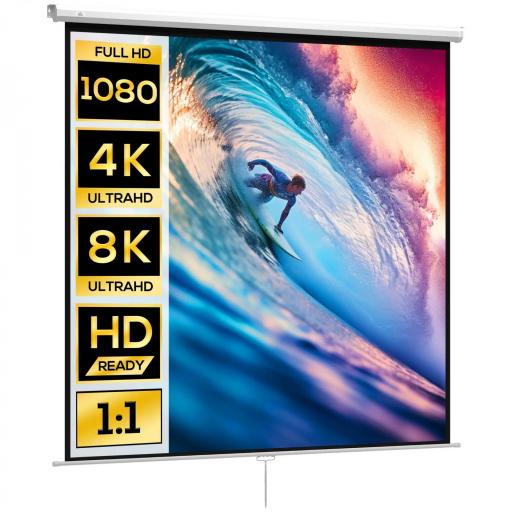 Pantalla de Proyector Manual 120 Pulgadas Pantalla de Proyección Portátil Formato 1:1 para Interior y Exterior Cine en Casa Patio 207x207 cm Blanco [9]