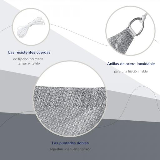 Toldo Vela Rectangular 4x3 m Protección Rayos UV con Bolsa de Transporte Anillas de Acero Inoxidable y Cuerdas Gris [4]