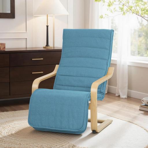 Sillón de Salón con Reposapiés Ajustable Butaca Tapizada en Lino Sintético para Oficina Dormitorio 66,5x94x100cm Azul [5]