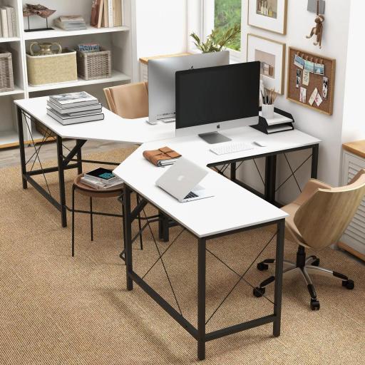 Escritorio Esquinero Moderno con Marco de Acero Carga 70 kg para Oficina Hogar Estudio 150x150x76 cm Blanco [9]