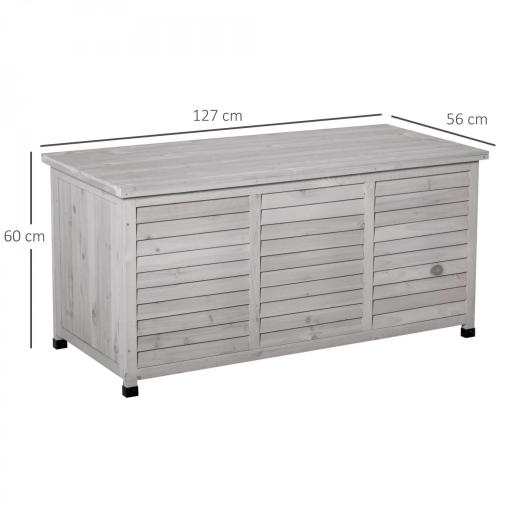 Baúl de Madera Exterior Caja de Almacenamiento de Jardín con Tapa Abrible y Diseño Persiana 127x56x60 cm Madera Gris [1]