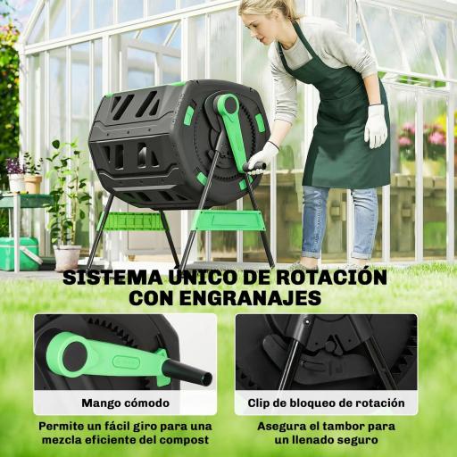 Compostador Giratorio 200L con Sistema de Ventilación y Base de Metal para Compostaje de Residuos Orgánicos Verde [8]