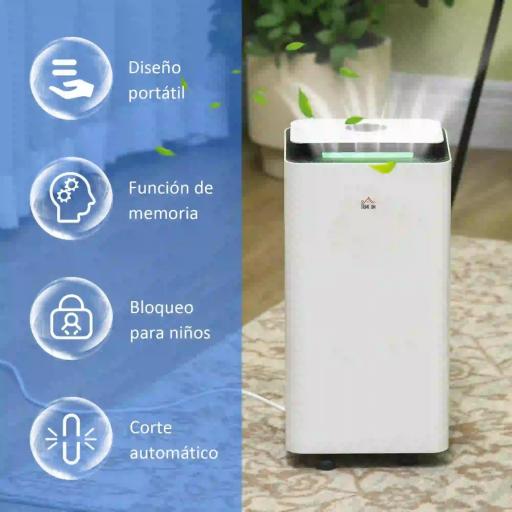 Deshumidificador Eléctrico 12L/día Depósito de Agua 2,5 Litro con 5 Modos 2 Velocidades Temporizador 25x25x50,5cm Blanco [2]