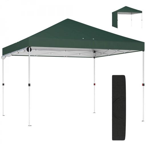 Carpa Plegable Pop-up 3x3 m con Pared Lateral UPF50+ Altura Ajustable Empuje Central Bolsa de Transporte Verde [8]