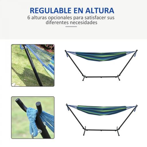 Hamaca con Soporte 310x117 cm para Camping con Altura Ajustable y Bolsa de Transporte Carga 120 kg Rayas Verdes y Azules [2]