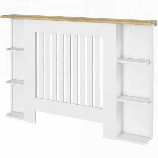 Cubre Radiadores con Estantes Cubreradiador de MDF Diseño Moderno de Listones para Salón Dormitorio 124x19x83 cm Blanco [9]