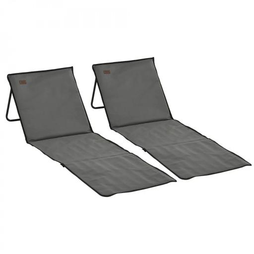 Conjunto de 2 Esterillas de Playa Plegable con Respaldo Reclinable y Bolsa de Transporte 142x51x40 cm Gris [9]