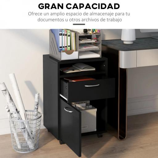 Cajonera de Oficina Móvil con Cajón y Armario con Ruedas Soporte de Impresora para Estudio 40x35x60 cm Negro [2]