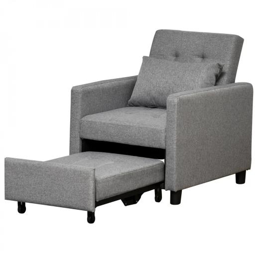 Sofá Cama de 1 Plaza Tapizado en Lino con Respaldo Ajustable de 3 Niveles y Almohada Acolchada 69x82,5x84 cm Gris [9]
