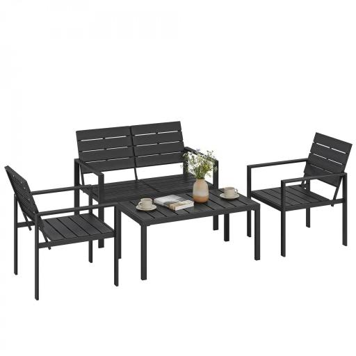 Conjunto de Muebles de Jardín para 4 Personas con Sofá de 2 Plazas 2 Sillones Mesa de Centro Negro [9]