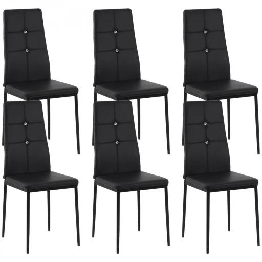 Juego de 6 Sillas de Comedor Tapizada en PU con Respaldo Alto con Botones y Patas de Acero Diseño Moderno Negro [9]