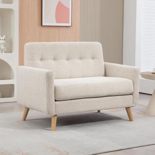 Sofá de 2 Plazas Moderno con Reposabrazos y Patas de Madera Carga 240 kg para Dormitorio Oficina 114x71x82 cm Beige [4]