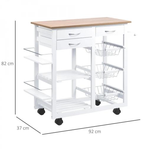 Carrito de Cocina Carro de Servicio Multifuncional con Cajones Cestas Estantes para Especias Toallero Ruedas 92x37x82 cm Blanco [1]