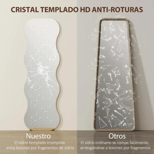 Espejo de Pie Cuerpo Entero sin Marco Espejo de Pie Forma Ondulada con Soporte y Base de Madera 50x2,7x160 cm Negro [3]