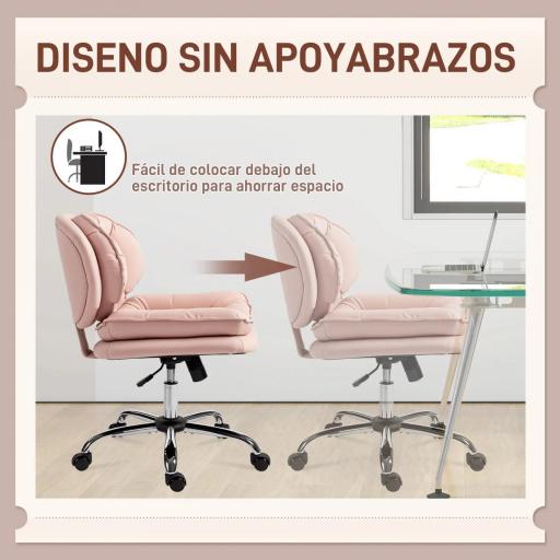Silla de Oficina Piernas Cruzadas con Asiento Ancho Ruedas Altura Ajustable Doble Acolchado Función Basculante Rosa [4]