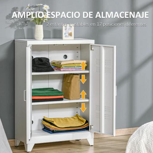 Armario Metálico con 2 Puertas y 2 Baldas Ajustables Mueble Multiusos para Oficina Salón Dormitorio 75x33x110cm Blanco [2]