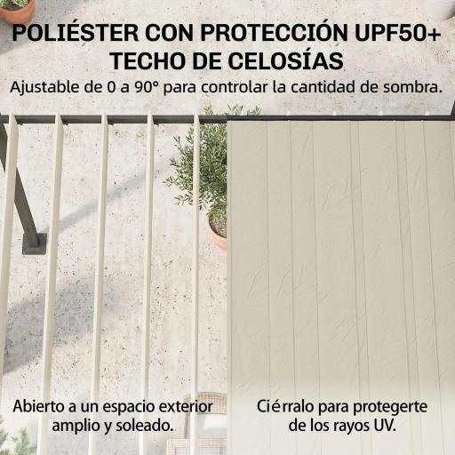 Pérgola de Jardín 3x3,8 m con Techo de Lamas Ajustable a 90° Manivela Estructura de Aluminio y Acero UPF50+ Beige [4]