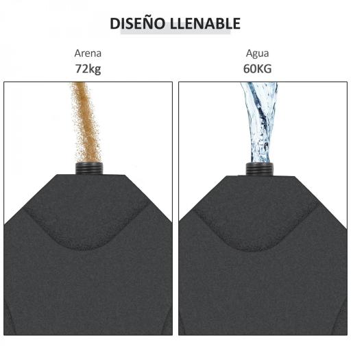 Conjunto de 4 Pesos Rellenables con Agua o Arena de HDPE para Sombrillas con Base Cruzada 50x50x7,5 cm c/u Negro [5]