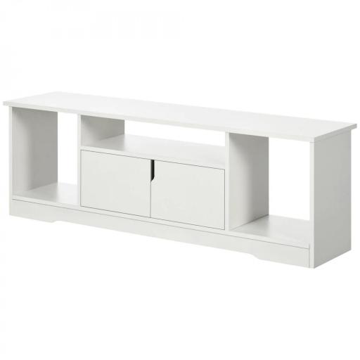 Mueble de TV para Televisor de hasta 42" Mesa para TV de Salón Moderna con Armario de Doble Puerta y 3 Compartimentos Abiertos 120x30x41cm Blanco [9]