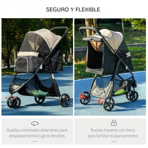 Carrito para Perros Pequeños con Cesta de Almacenaje Cubierta para Lluvia y Ventana de Malla 80,5x51,5x100 cm Caqui [3]