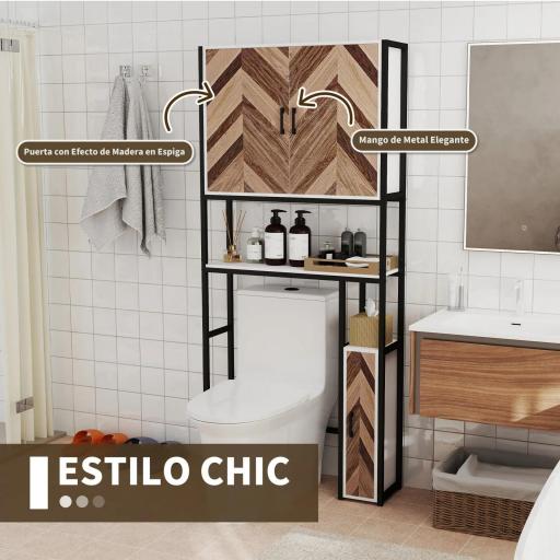 Mueble sobre Inodoro Armario sobre Inodoro con Estantes Ajustables y Compartimento Abierto 79,5x23x178 cm Multicolor [8]